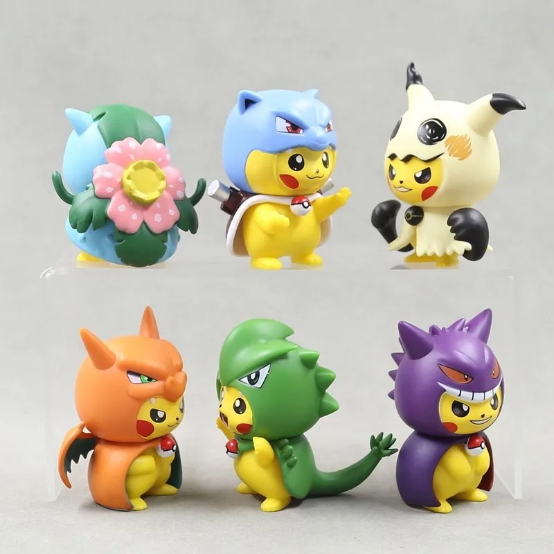 1 Juego de figuras de Anime de monstruos de bolsillo Kawaii Pikachu en disfraz, figuras de acción de PVC, modelo de colección para adultos, muñecas, juguete para regalo