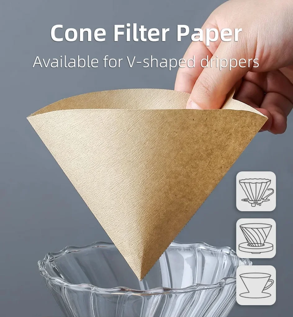 Ungebleichte Natürliche Holzfaser-Kaffeefilter, 60-Grad-Konus Pour-Over Tropfpapierfilter V01/V02, 40/100 Stück Packung – Detail 6