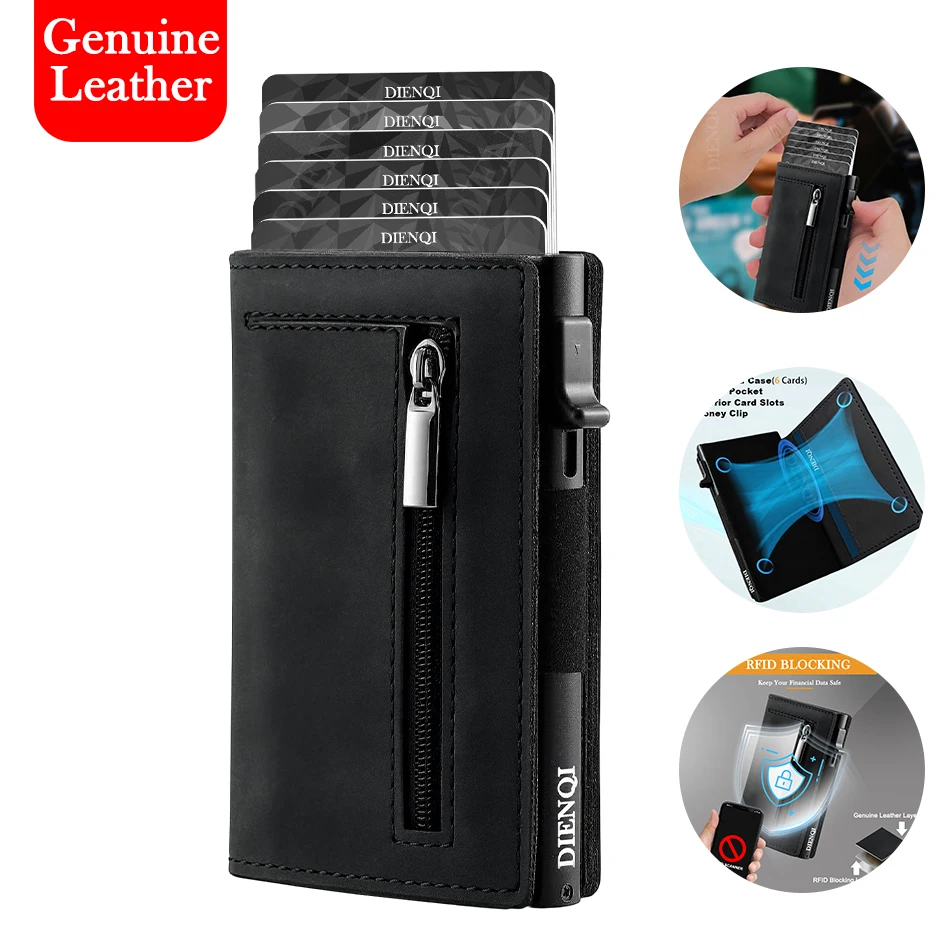 Real Genuine Leather Card Holder Men's Wallet Rfid Magnetic Bank Credit Cardholder Coin Purse Wallets for Men Tarjetero Hombre