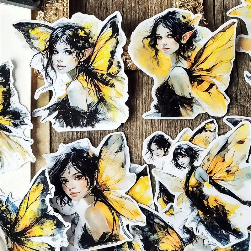 

Stickers Watercolor Fantastic Retro Yellow Elf Fairy Stickers DIY Scrapbook Diary Project Decoration Vintage Scrapbooking