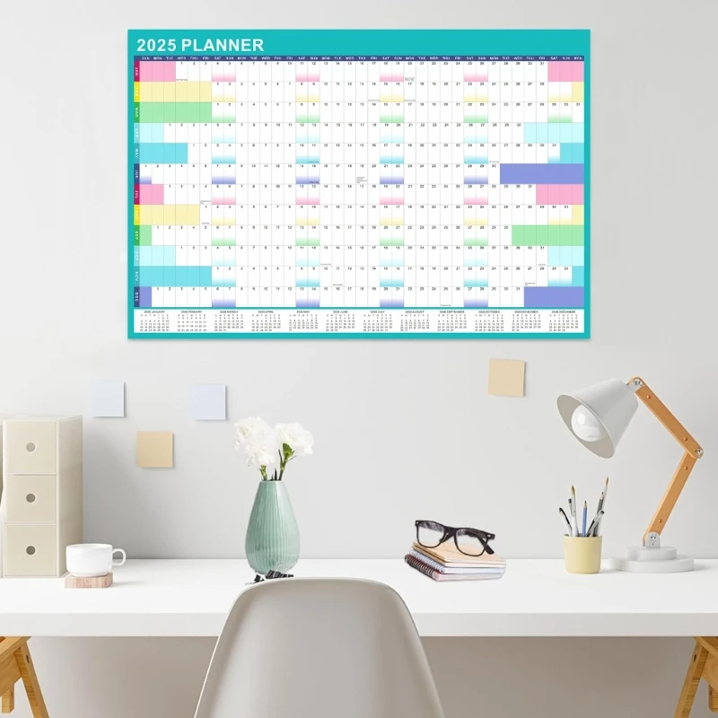 2025 Wall Calendar Yearly Planner with Erasable Marker and Adhesive Stickers for Home, 2025 Full Year to View Calendar