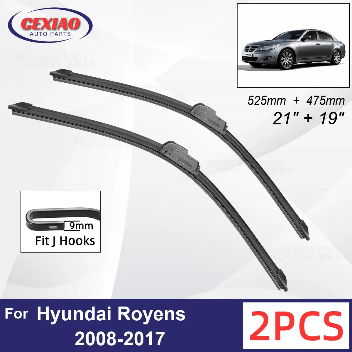 

Car Wiper For Hyundai Royens 2008-2017 Front Wiper Blades Soft Rubber Windscreen Wipers Auto Windshield 21"+19" 525mm + 475mm