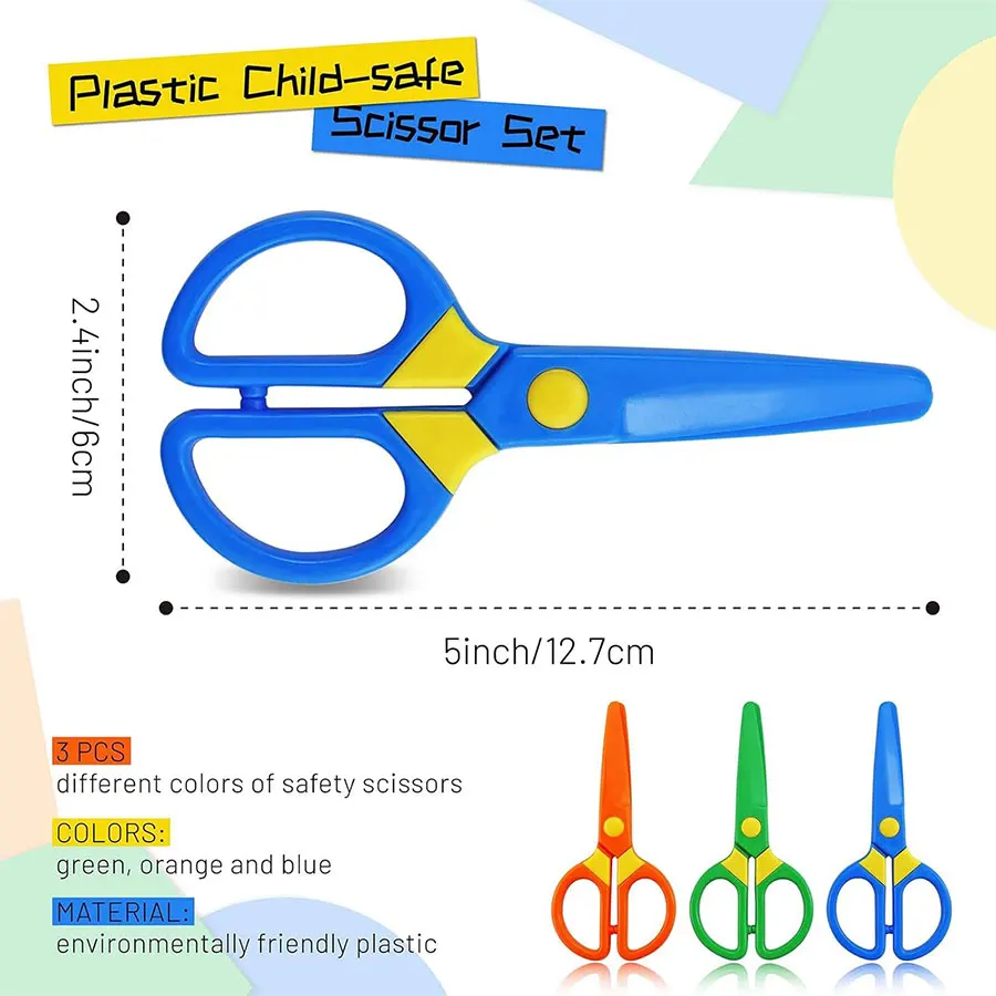 Plastic Safety Scissors Blunt Tip Scissor Preschool Training Art Crafts Hand Eye Coordination Development Playdough Tools