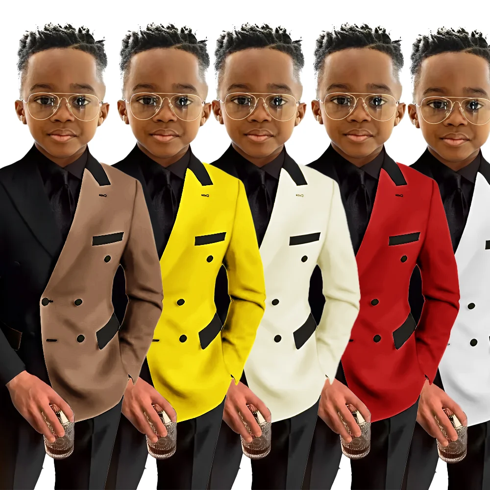 Boys Blazer 2-piece Set Colorblock Jacket Pants Wedding Kids Tuxedo Custom Size 2-16 Years Old Clothes Suit