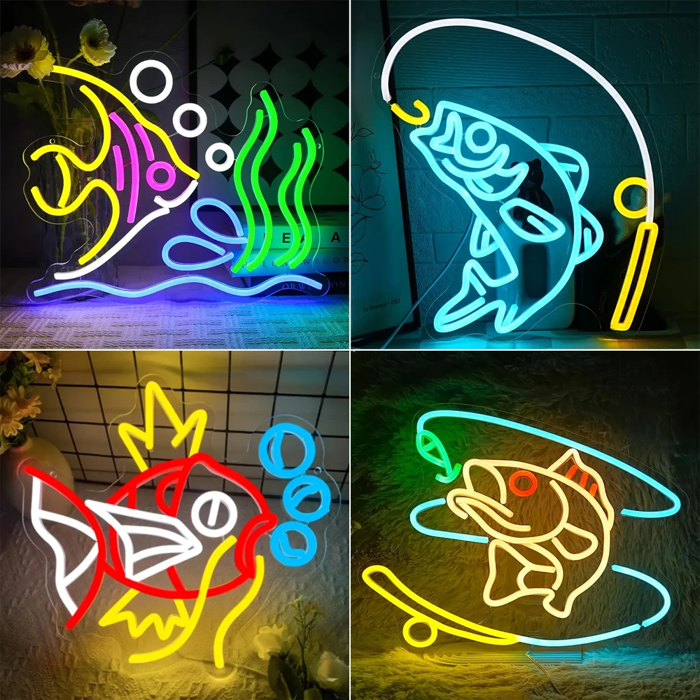 

Fishing Neon Sign Dimmable Fly Fishing Neon Sign for Wall Decor LED Room Decoration For Go Fishing Sign Fishing For Gear Store