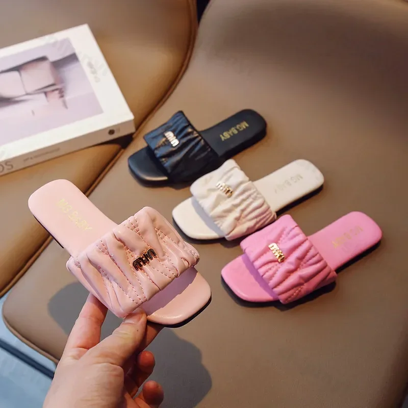 

2025 New Flats Open Toe Slide Sandals Non-slip Flip Flops Children Soft Home Slippers Kids Girls Cute Non-slip Beach Slippers