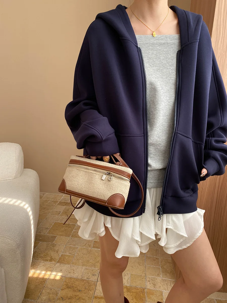 

Spring women's casual solid color loose hooded sweatshirt