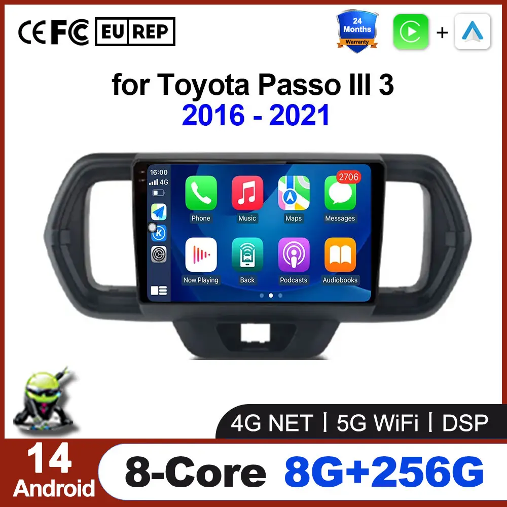 

Wireless CarPlay Android 14 Auto Radio for Toyota Passo III 3 2016 - 2021 5G Wifi Car Multimedia GPS autoradio Head Unit Fan