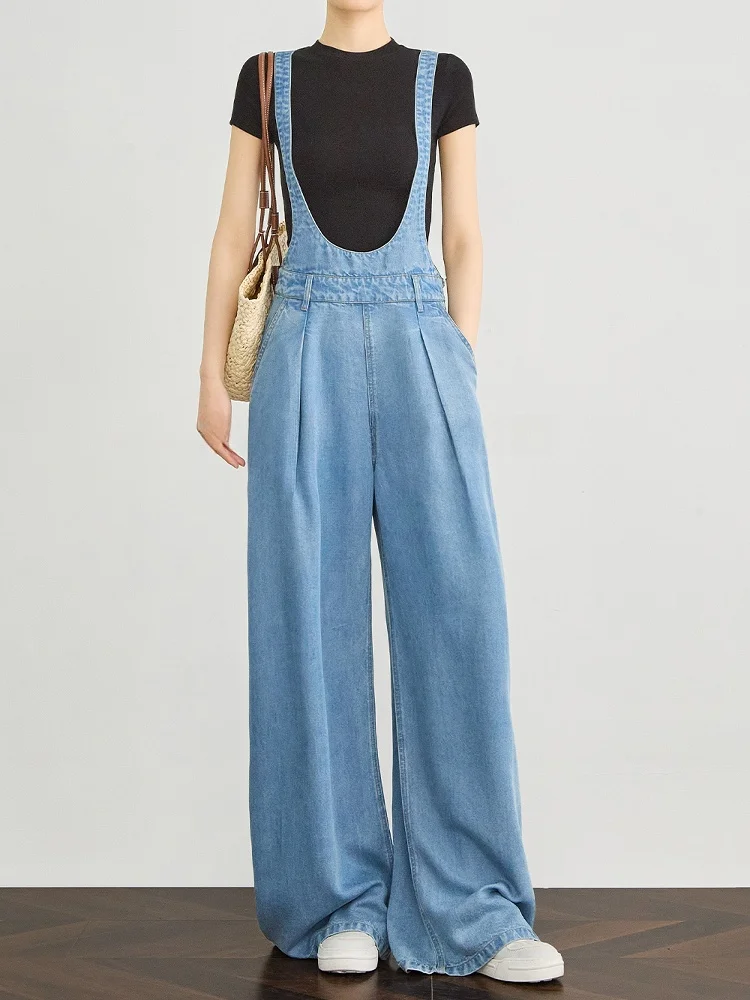 

Женские джинсы с высокой талией, широкими штанинами, повседневные, из денима, светло-голубые, с эффектом драпировки, с деталями из волокна Lenzing, для повседневной носки