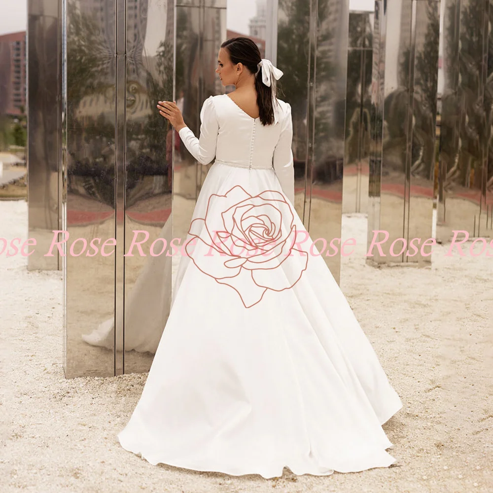 Furtanseo Modern A Line abiti da sposa 2023 lunghezza del pavimento Vestido De Novia spacco alto elegante o-collo raso bianco da sposa cresciuto