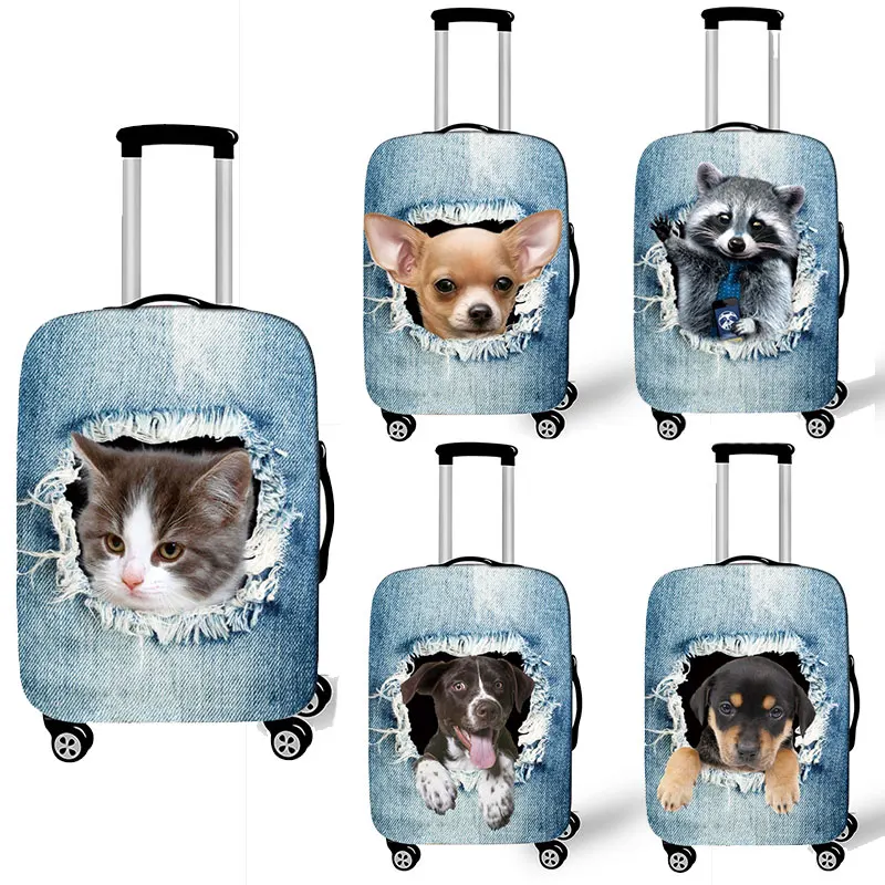 Lovely Cowboy Cat / Dog Print Luggage Cover 18-32 Inch Trolley Case Bag Suitcase Protective Covers for Travel Accessories
