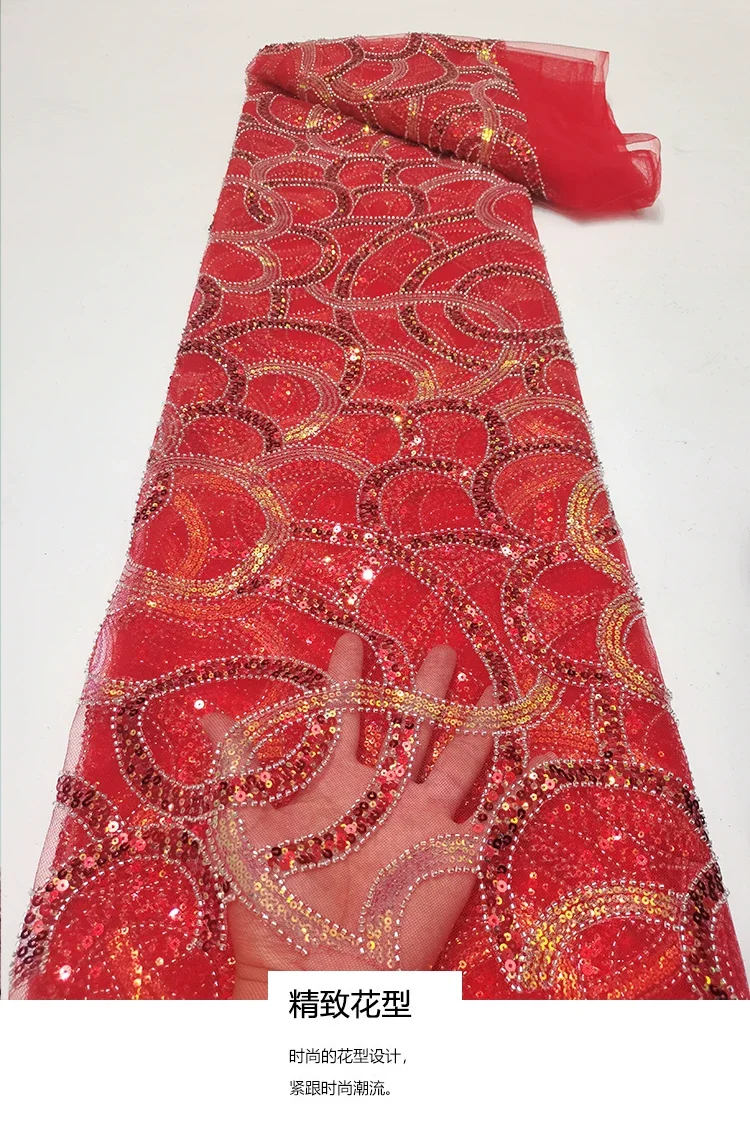 

1yard soft mesh fabrics Sequin bead tube embroidery telas con bordado Wedding Dress cheongsam fabric for clothing