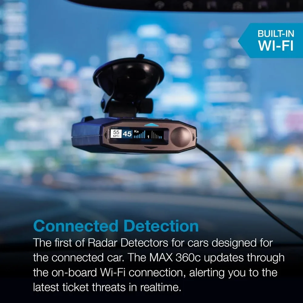 MAX360c Laser Radar Detector - WiFi and Bluetooth Enabled, 360° Protection, Extreme Long Range, Voice Alerts, Apple CarPlay