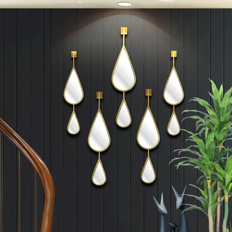 Light Luxury European Style Metal Special Shaped Mirror Modern Creative Living Room Wall Decoration Water Drop Design