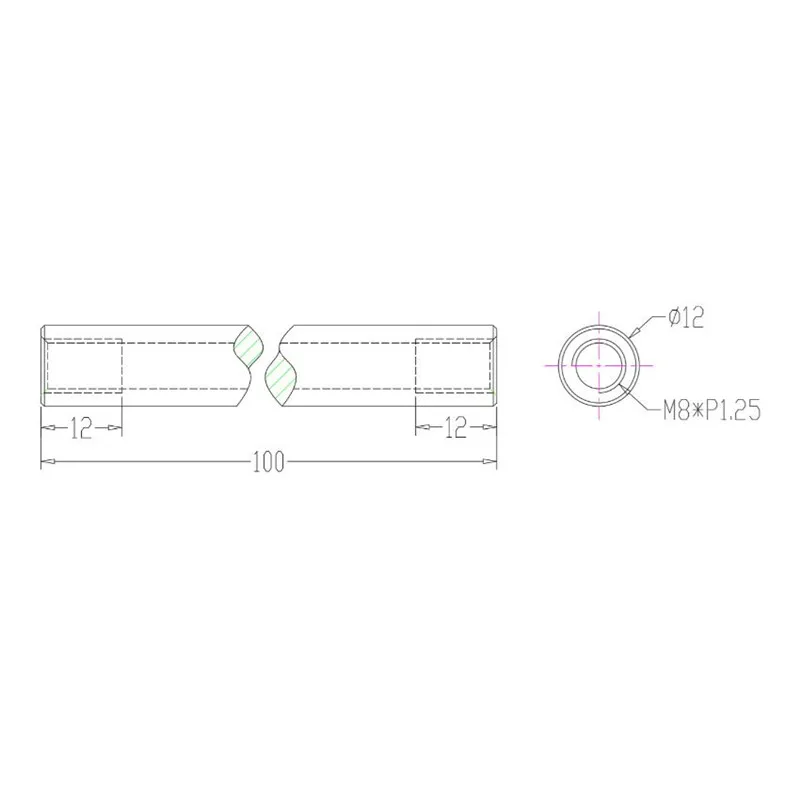 Custom 70pcs M8*100mm ,outer dia 12mm Aluminum Natutal Standoff Spacer