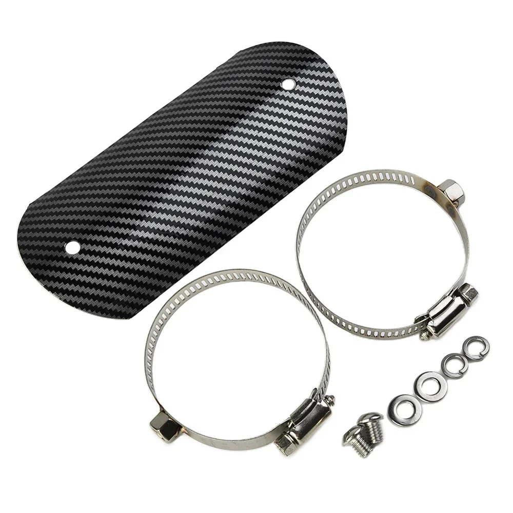 New Useful Exhaust Heat Shield Protector Accessories Carbon Style Look Middle Pipe Stainless Steel Muffler Parts