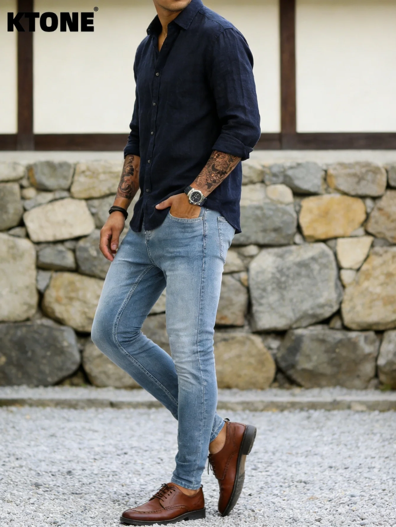 

Men's Blue Slim Jeans Pant Original Y2K Drip Fashion Comfort Denim Trousers No accessories or belts included