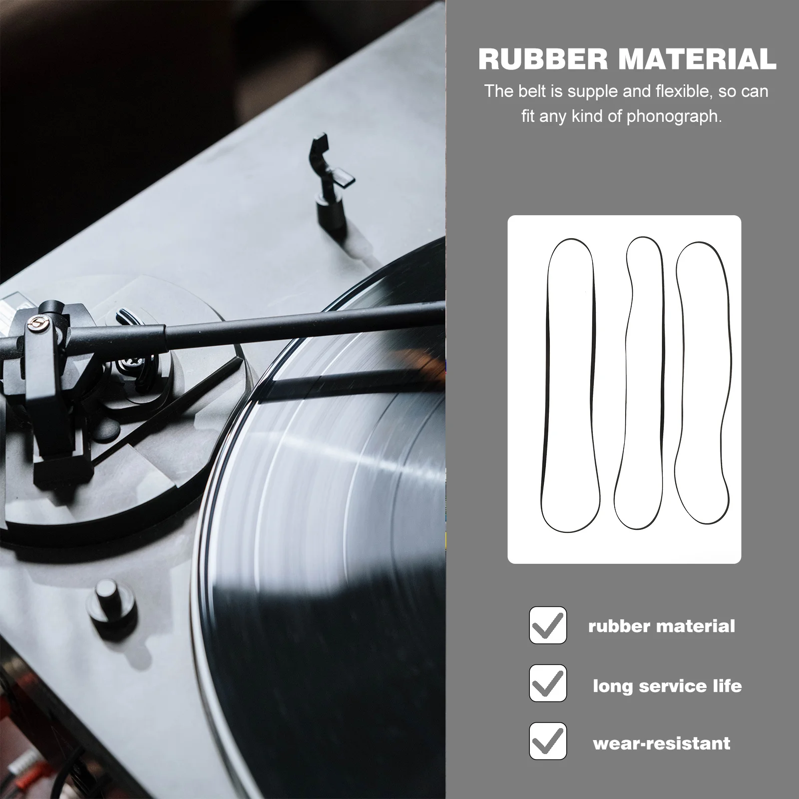 

3Pcs Trustworthy Rubber Phonograph Belt Supple Flexible Suitable for Multiple Devices Black Rubber Phonograph Belt