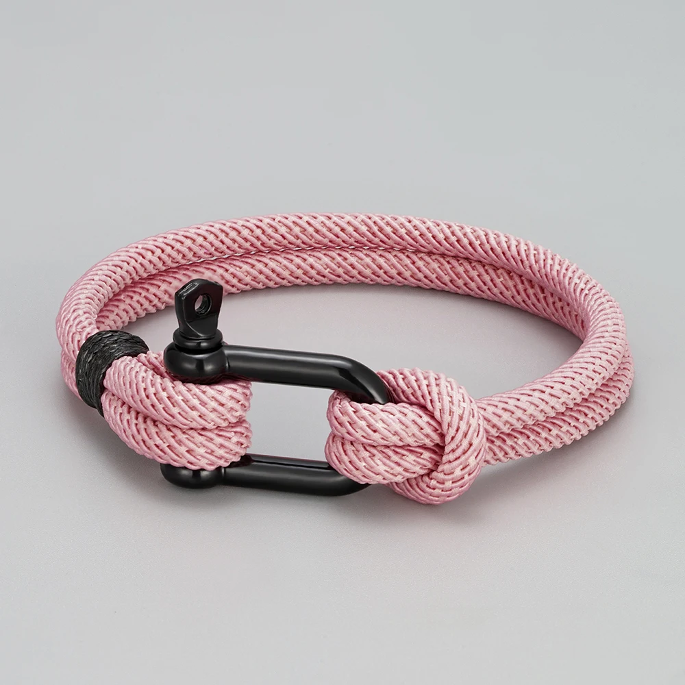 Men Black Paracord Survival Bracelet Black D Shackle Clasp Nautical Hand Knotted Rope Wristband Marine Sailor Bracelet view 6