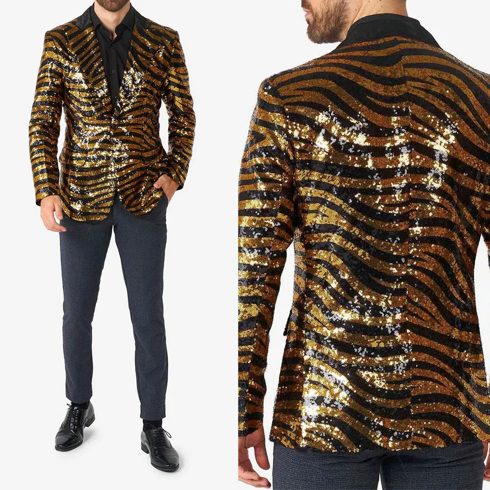 

Fashion Sequins Wedding Men's Blazer Tuxedos Peak Lapel Single Breasted Jacket For Groom Custom Made Terno Masculino Only Coat