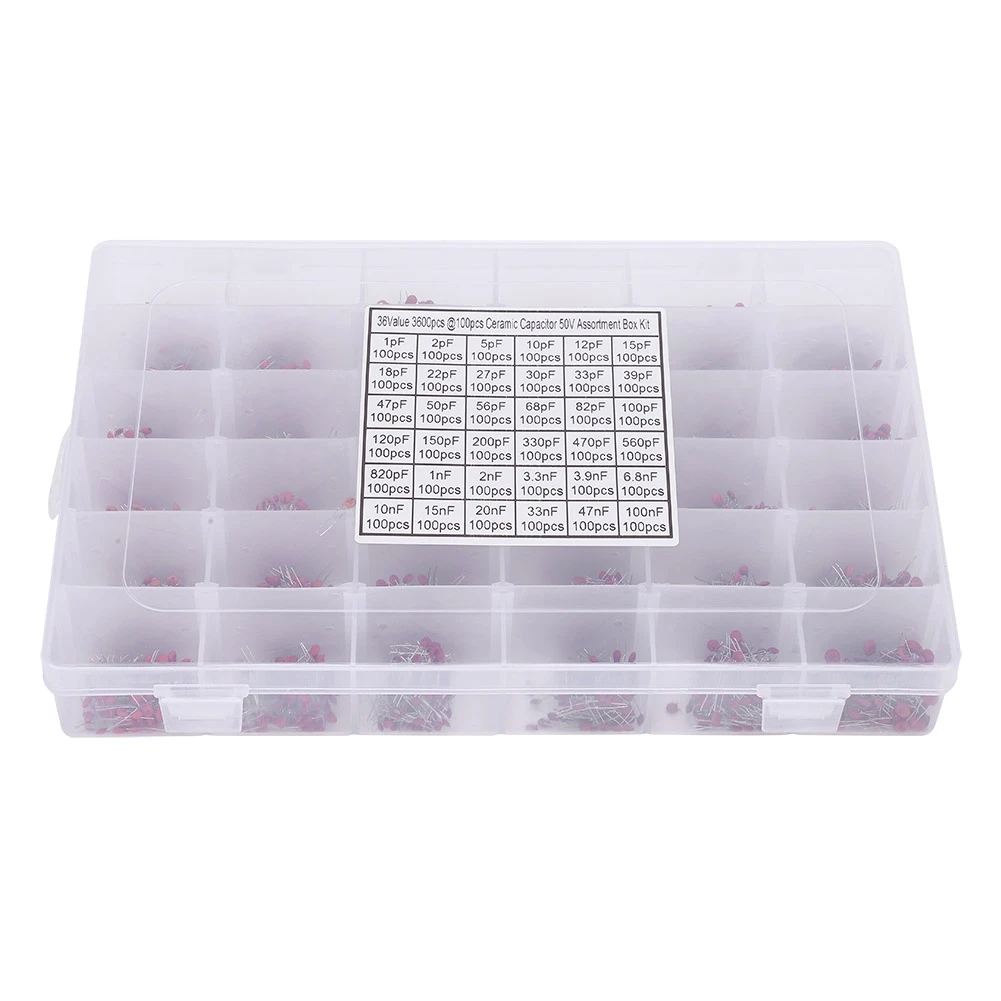 3600Pcs Ceramic Capacitor 36 Specification InLine 1pF100nF 50V Classification Box Kit