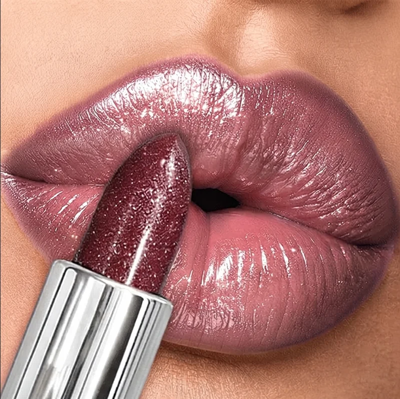 JUJU DREAM Shimmer Metallic Lipstick Long Lasting Waterproof Dark Red Lip Gloss Glitter Pearlescent Lip Makeup