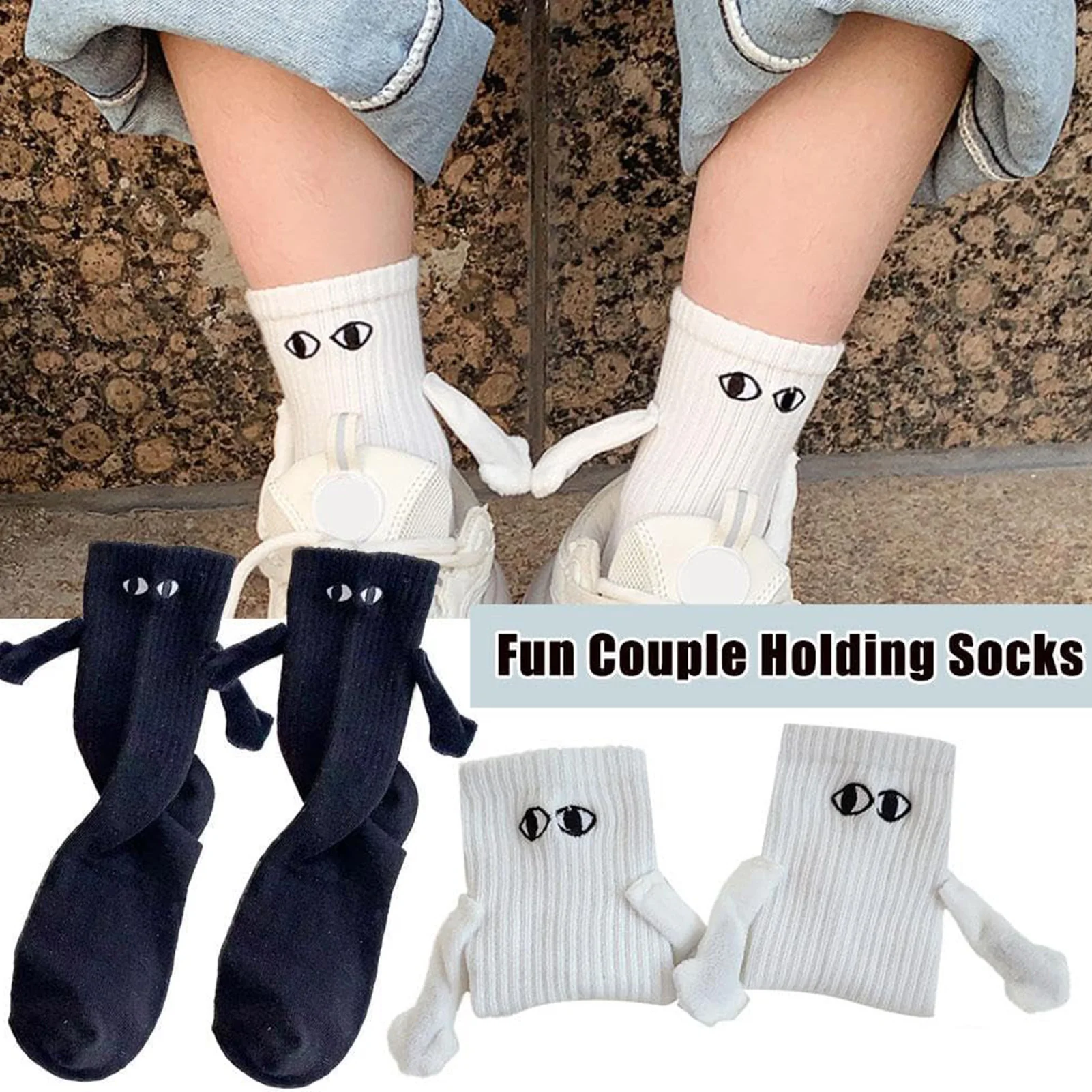 Cartoon Holding Hands Socks 3D Doll Creative Magnetic Attraction Personalised Breathable Skin-Friendly All-Match Casual Couple