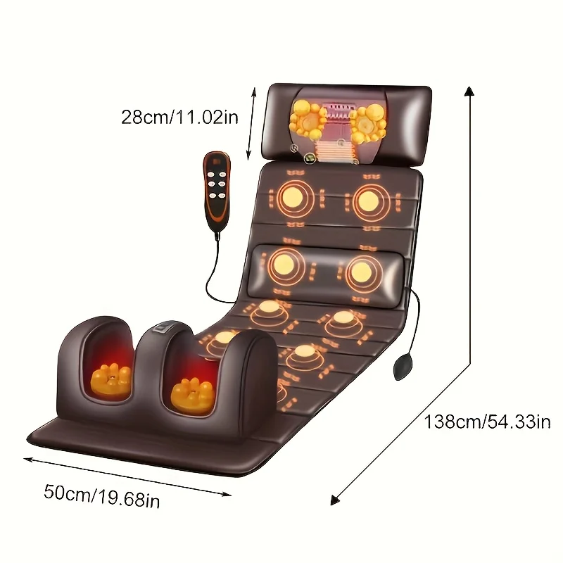 Multifunctional Full‑Body Electric Massage Mattress Kneading Vibration Heating Massage Cushion for Shoulder Neck Waist Back