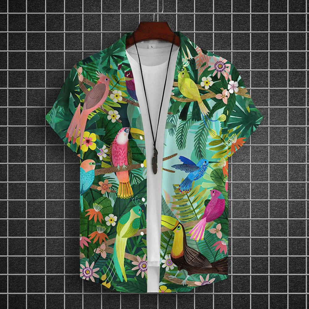 Camisa hawaiana de manga corta para hombre, camisa informal con botones, hojas tropicales, en 3D estampado Floral, ropa para vacaciones de verano