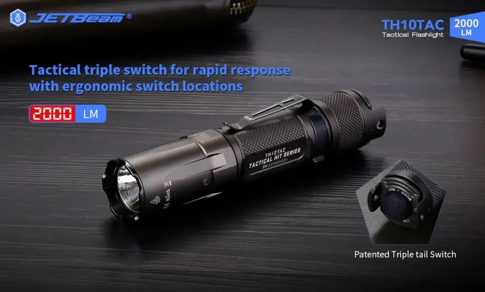 Jetbeam TH10 TAC 2000 Lumen Tactical Flashlight Rechargeable Flashlights Edc Led Waterproof Torch Light фонарик lampe de poche - Image 5