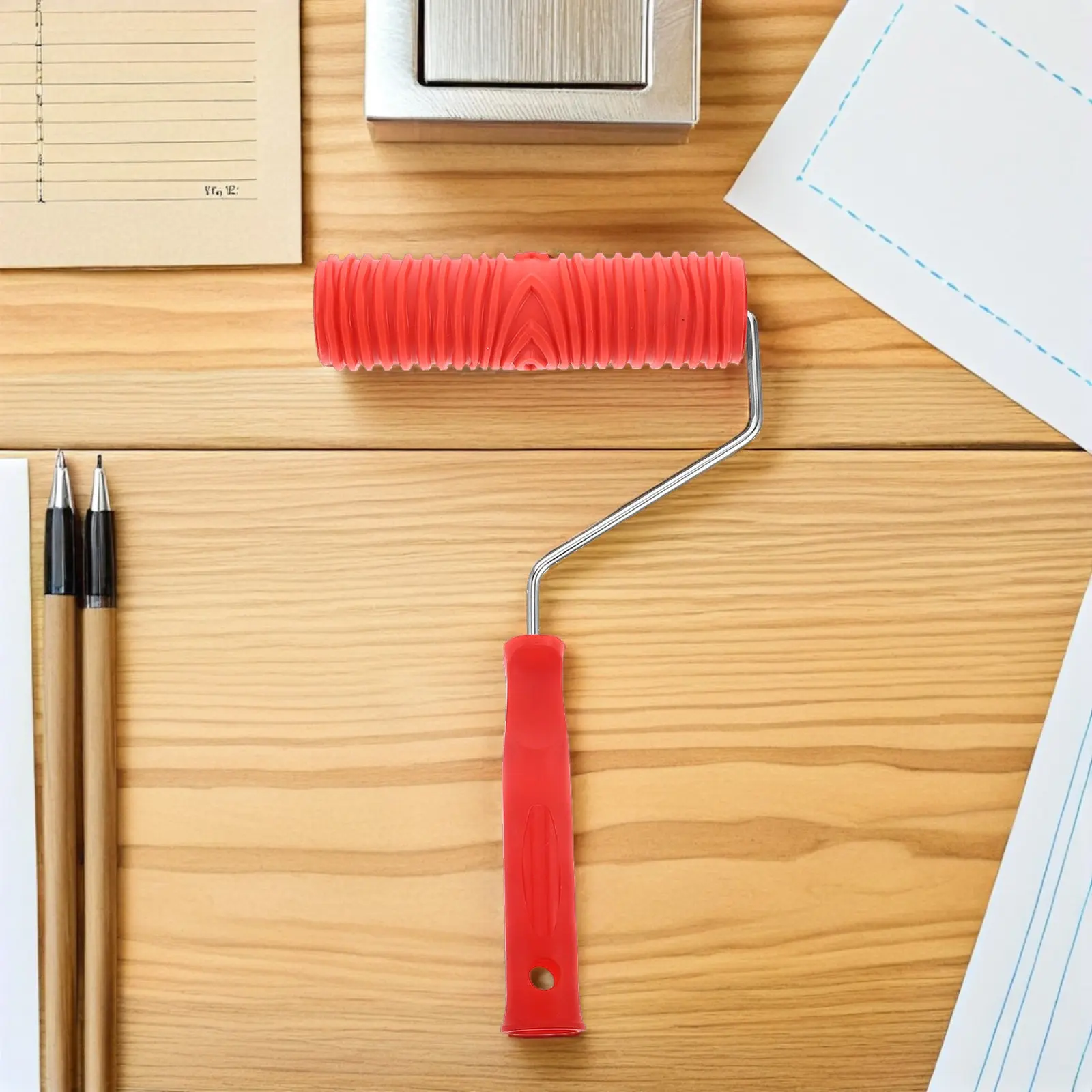 2Pcs 7-Inch Silicon Diatom Mud Embossing Roller Straight Grain Texture Paint Tool for Wall Cabinet Drywall Clay Decoration Art