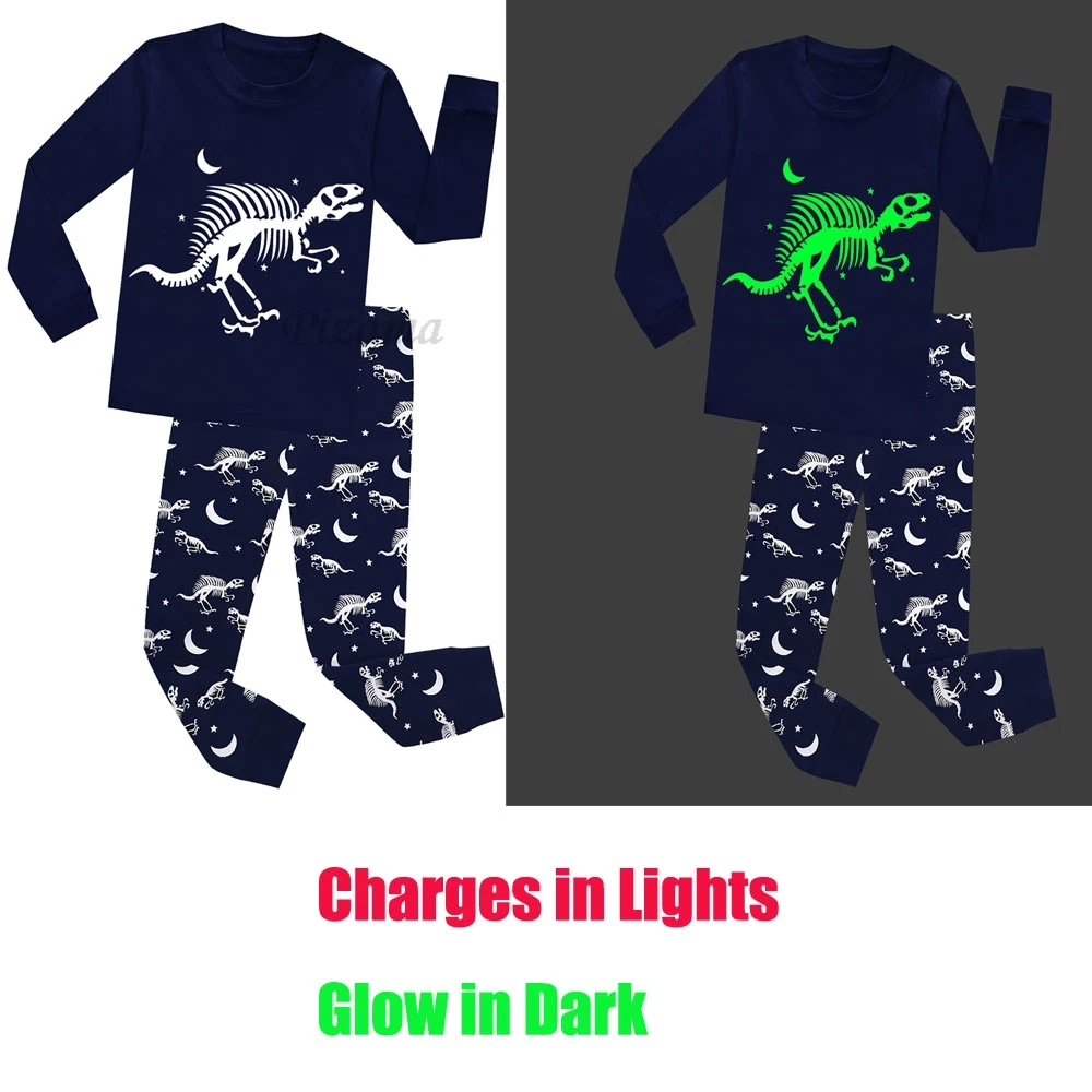 Kids Glow in the Dark Dinosaur Pajamas Sets Halloween Gifts Children Clothing Sets Teen Boy Christmas Pyjamas Kids Nightwear