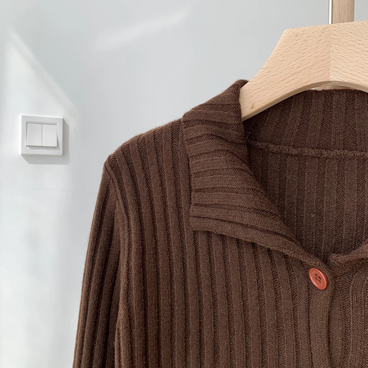 Brown Ribbed Knit Polo-Neck Button Down Sweater Cardigan for Women Teen-girl Fall Winter Cozy Knitwear Vintage Outfit