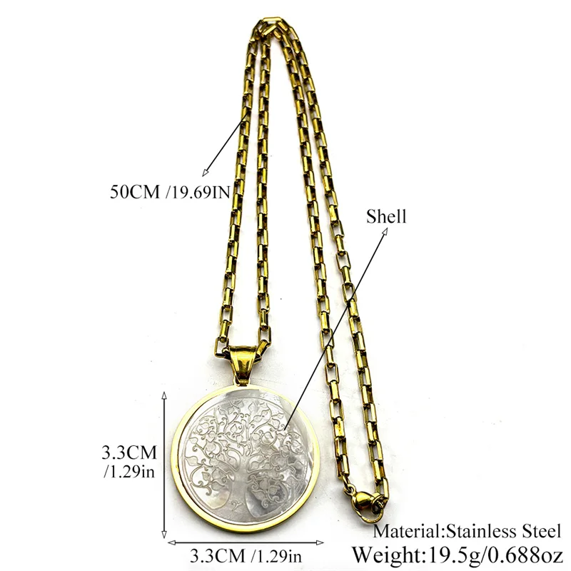 الكلاسيكية شجرة الحياة قلادة قلادة للنساء الرجال الفولاذ المقاوم للصدأ الذهب اللون قذيفة الحب الأسرة موضة سلسلة مجوهرات هدايا #6