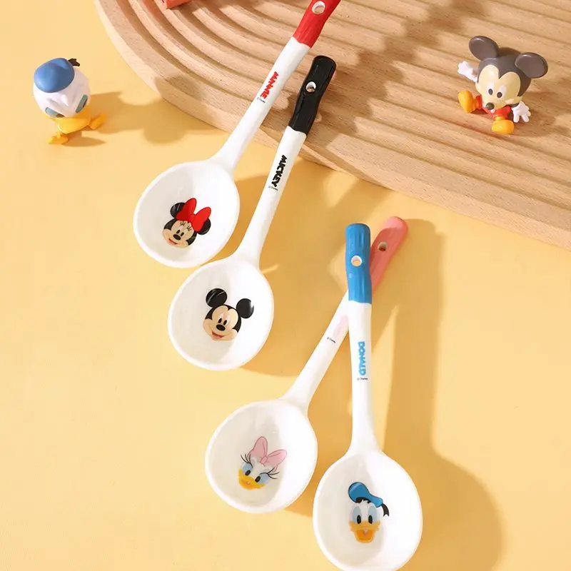 Disney pato donald mickey minnie margarida bonito criativo padrão dos desenhos animados casa multifuncional cerâmica colher de sopa de cabo longo