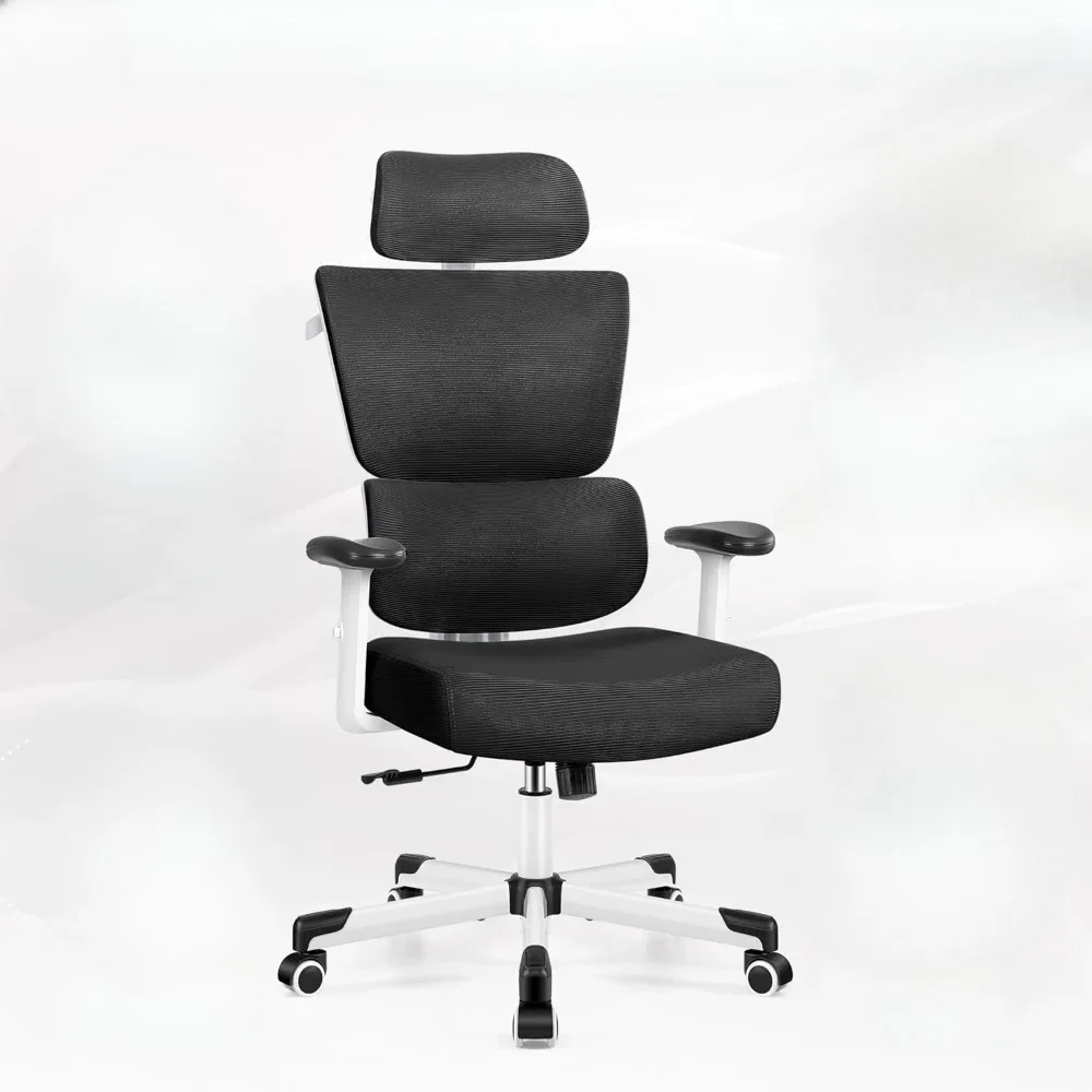 Office chair ergonomic desk and chair with lumbar support, breathable mesh recliner with adjustable armrests and headrest