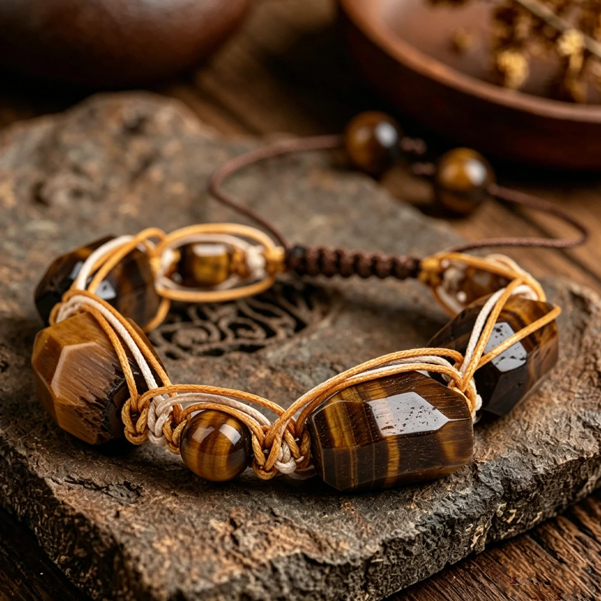 Herren-Armband aus Natürlichen Edelsteinen: Energiestein Tigerauge, Obsidian, Gelber Kristall, Handgefertigter Männerschmuck als Geschenk – Detail 5