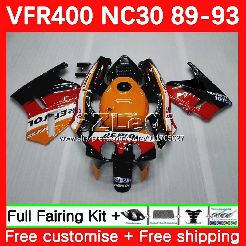 VFR400R For HONDA RVF VFR 400 VFR400 R RR 400R 89 90 91 92 93 64No.1 NC30 RVF400R 1989 1990 1991 1992 Repsol orange 1993 Fairing