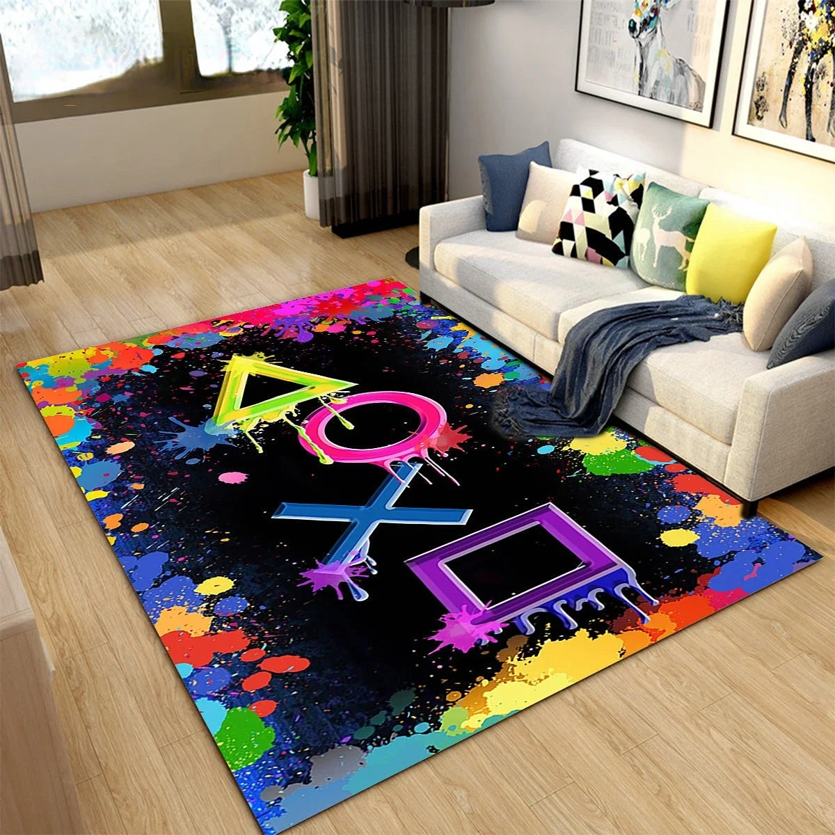 Teen Computer Game Room Decorative Rug Black Splash Ink Graffiti Game Rug 3D Printing Gamer Room Floor Mat Door Mat Carpets