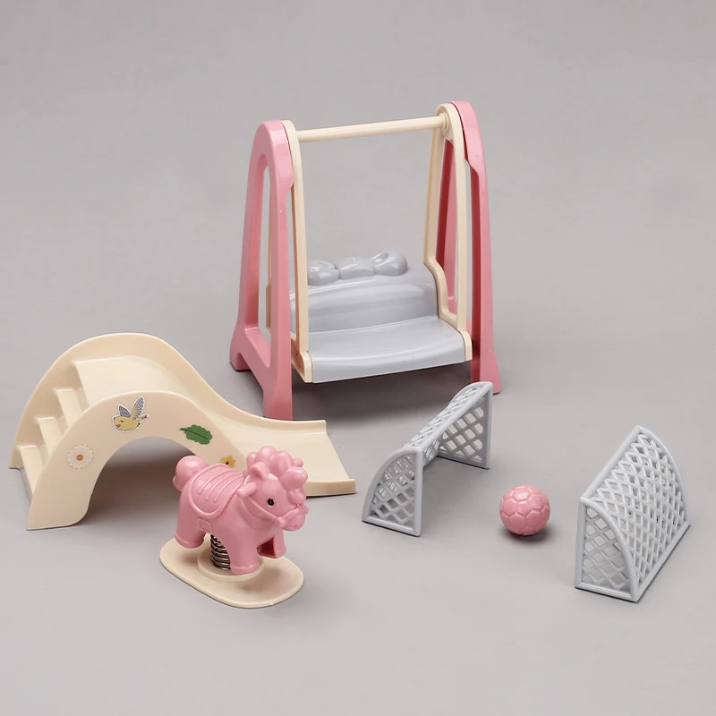 Doll House Simulation Amusement Park Slide Wooden Horse Swing Miniature Children's Playhouse Toys Accessories Set