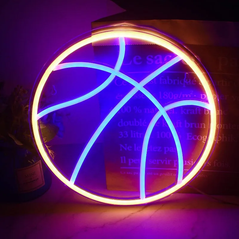 Luz de néon LED com interruptor USB para quarto, parede decorativa neon, logotipo basquete e esportes