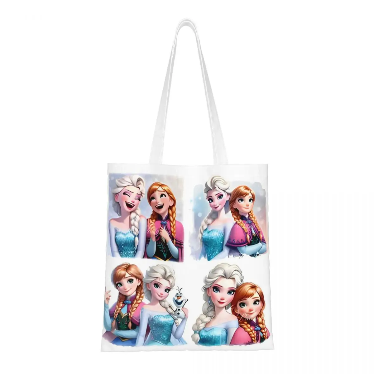 Women Men Frozen Elsa Princess Anna Tote Bags Large Capacity Grocery Bag for Ladies Handbags