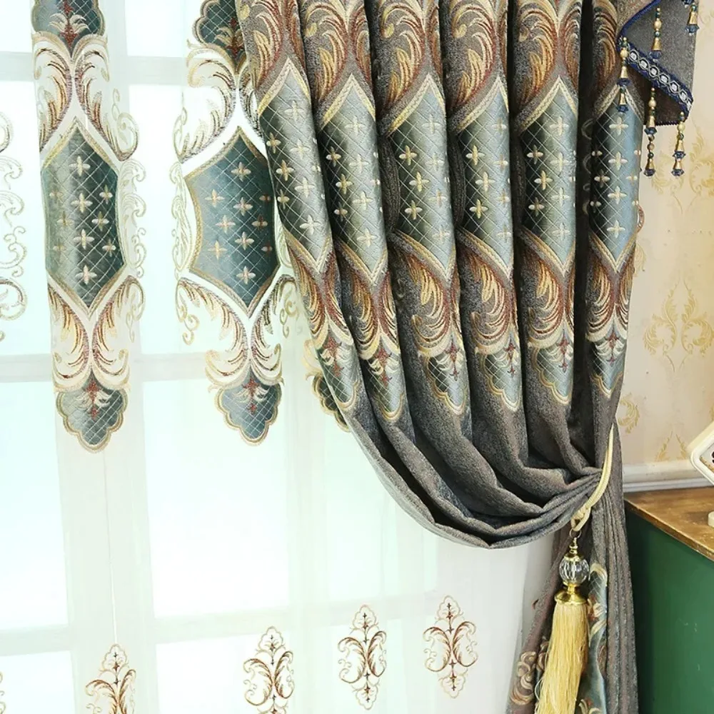 Curtains for Living Room Dining Bedroom European Style Semi-shading Jacquard Embroidery Floor Luxury Palace Retro Windows Door