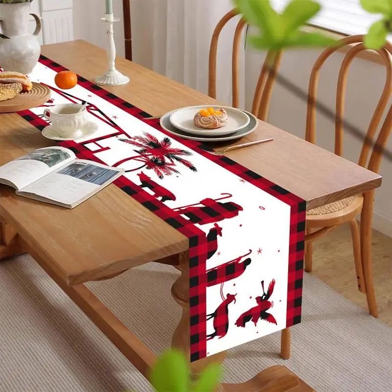 Christmas Table Runners 71x13in Winter Table Runner Nativity Scene Tablecloth Red And Black Plaid Holiday Table Runners