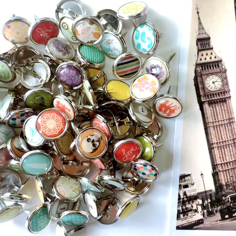 50Pcs 15MM Mix Pattern Epoxy Brads Scrapbooking Material Metal Round Stud Embellishment DIY Crafts Journal Album Decoration Pin