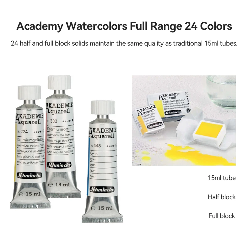 Deutschland Schmincke - Akademie ® Feinste Künstler-Aquarellfarben, 15ml Tuben, neue Farben, brillant, hoch lichtbeständig und cadmiumfrei – Detail 2