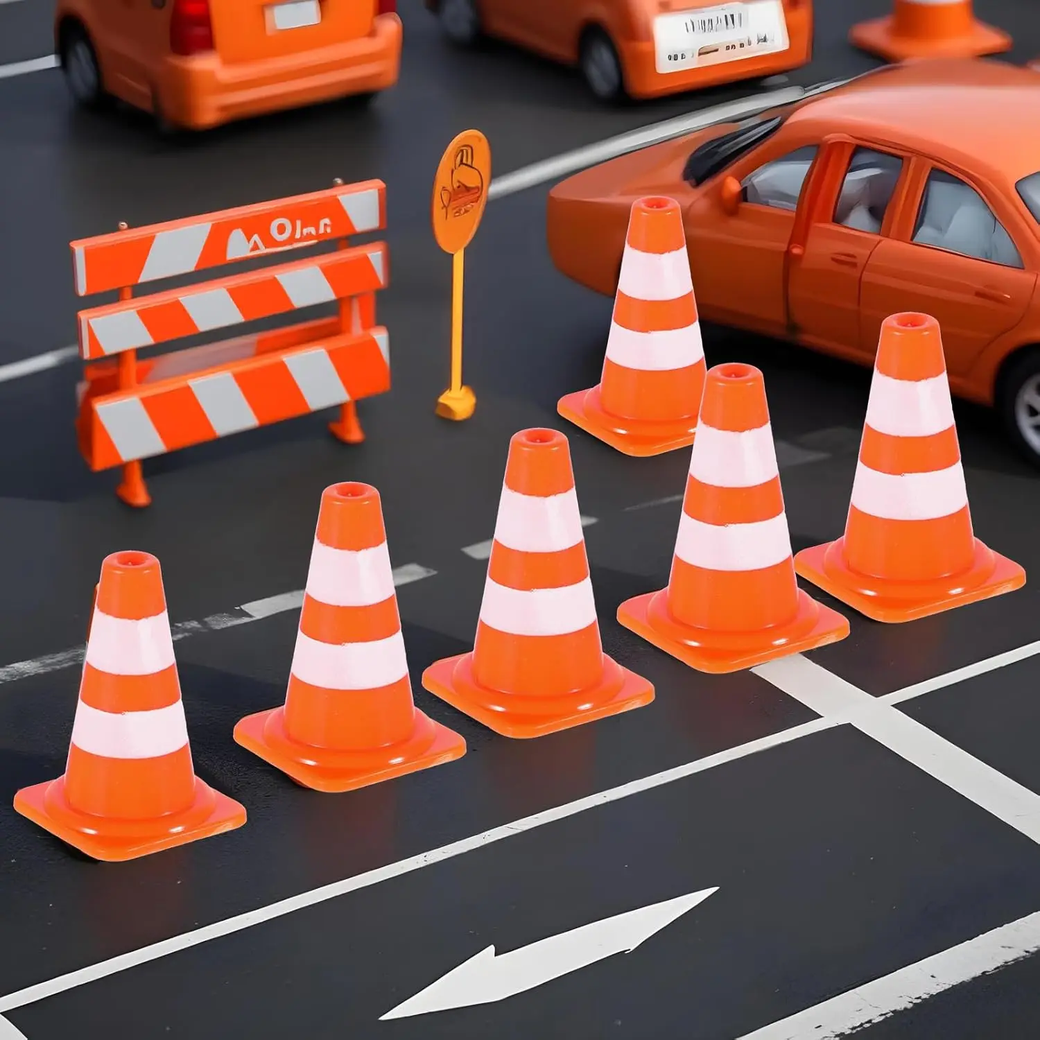 20 قطعة مخاريط المرور الصغيرة مخاريط المرور المصغرة إشارات المرور الصغيرة المتاريس علامات المرور مشهد الطريق البناء