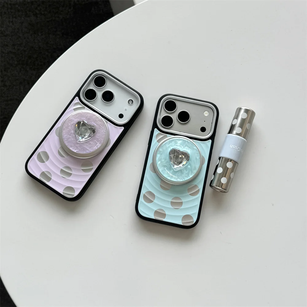 Korean Fashion Cute Dots Magnetic Stand Phone Case For iPhone 17 16 15 Pro Max Protector Back For Magsafe Shockproof coque Cover