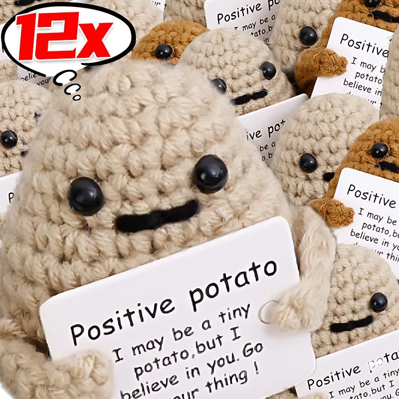 Mini Positive Energy Potato Toys Cute Emotional Support Potatoes Handmade Wool Crochet Knitting Doll with Card Home Decor Gifts