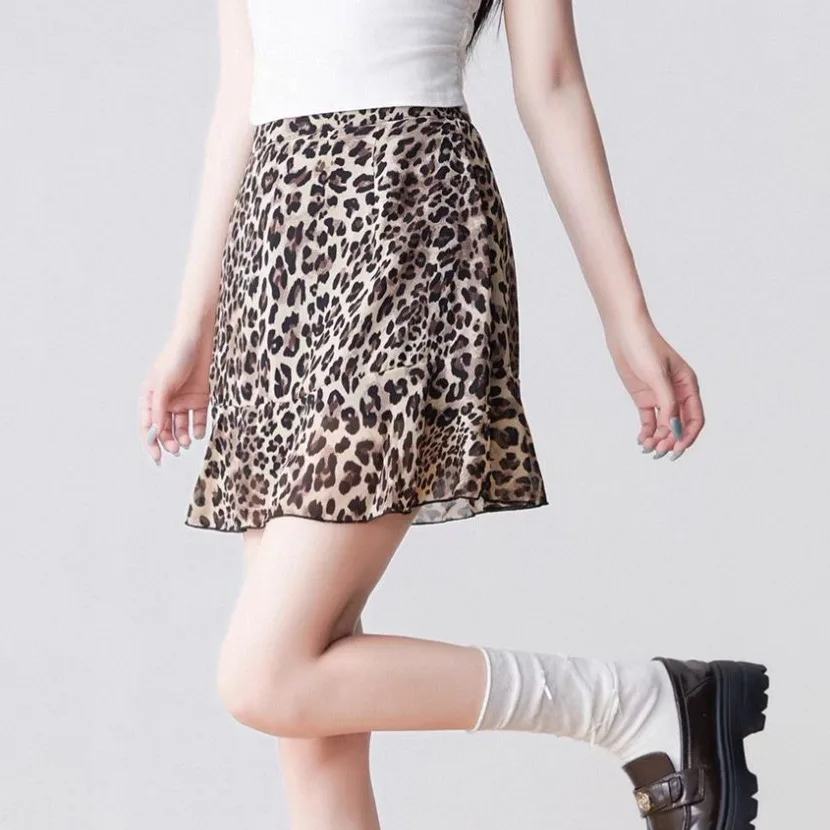 Retro Spice Girl Summer New Leopard Print Short Skirt Women's Design Sense Fashion Skinny A-shaped Skirt
